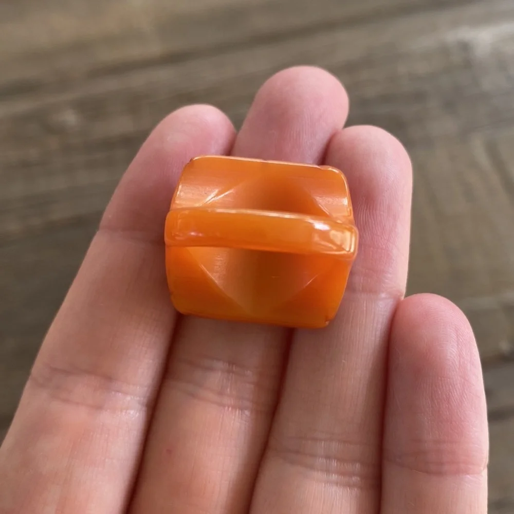 Vintage deeply carved Bakelite flower ring orange butter scotch egg yoke boho